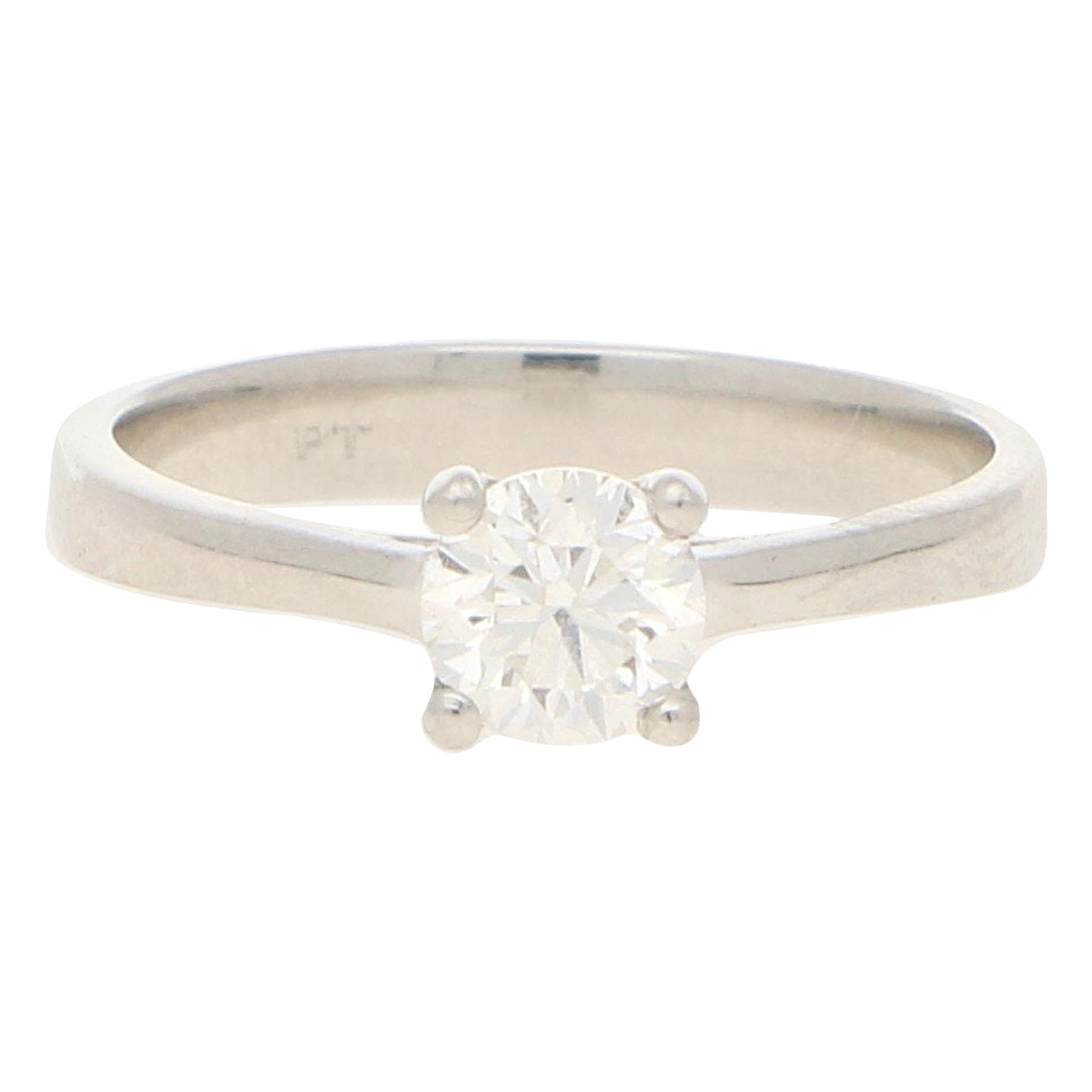 Solitaire Diamond  Platinum Engagement Ring 0.51 Carat For Sale