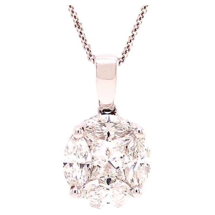 Solitaire 1.02 Ct Round Diamond Pendant Illusion Set for 5 Ct. Look in 18K Gold For Sale
