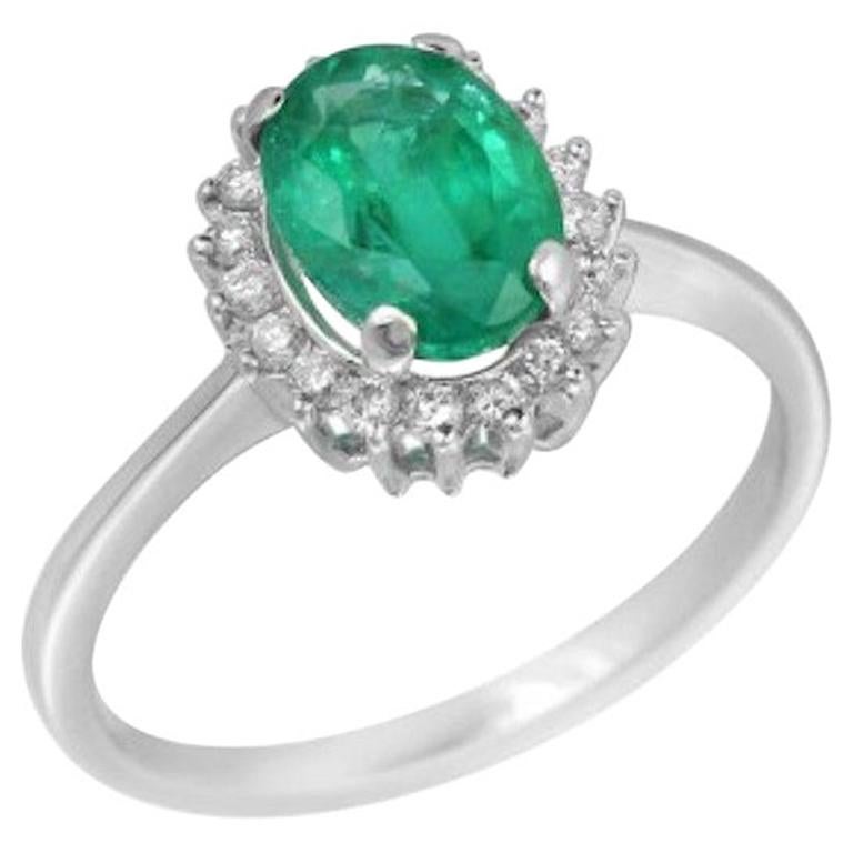 Solitaire 1.4 Carat Emerald White Diamond Gold Ring For Sale