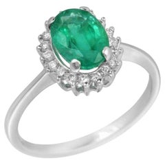 Solitaire 1.4 Carat Emerald White Diamond Gold Ring