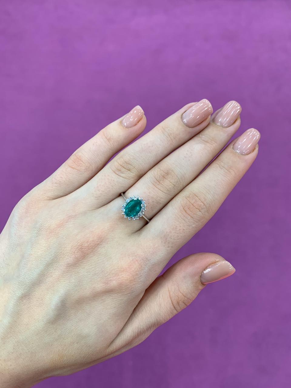 Ring  Gold 14 K
Diamond 18-Round 57-0,209-3/5A
Emerald 1-Oval-1,445 4/(5)З₁A
Weight 2,21
Size 17

With a heritage of ancient fine Swiss jewelry traditions, NATKINA is a Geneva based jewellery brand, which creates modern jewellery masterpieces