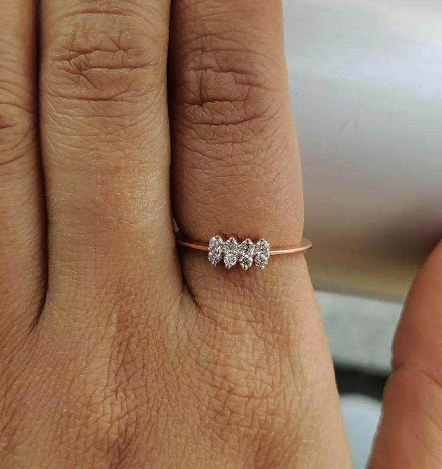 Solitär 14k Massivgold Tiny Diamant Ehering (Rundschliff) im Angebot