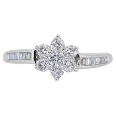 Solitaire 18k White Gold Flower Ring with 2.4 carat Natural Diamond