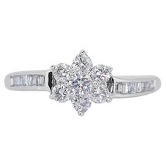 Bague fleur solitaire en or blanc 18 carats avec diamant naturel de 2,4 carats