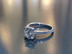 Solitaire 4-Prong Diamond 18k White Gold Engagement Ring with Pavé Diamond Shank