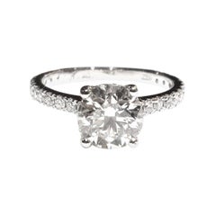 Solitaire 4-Prong Diamond 18k White Gold Engagement Ring with Pavé Diamond Shank