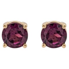 Solitaire 4mm Madagascar Rhodolite Garnet Studs in 14K Gold - 4-Prong Design