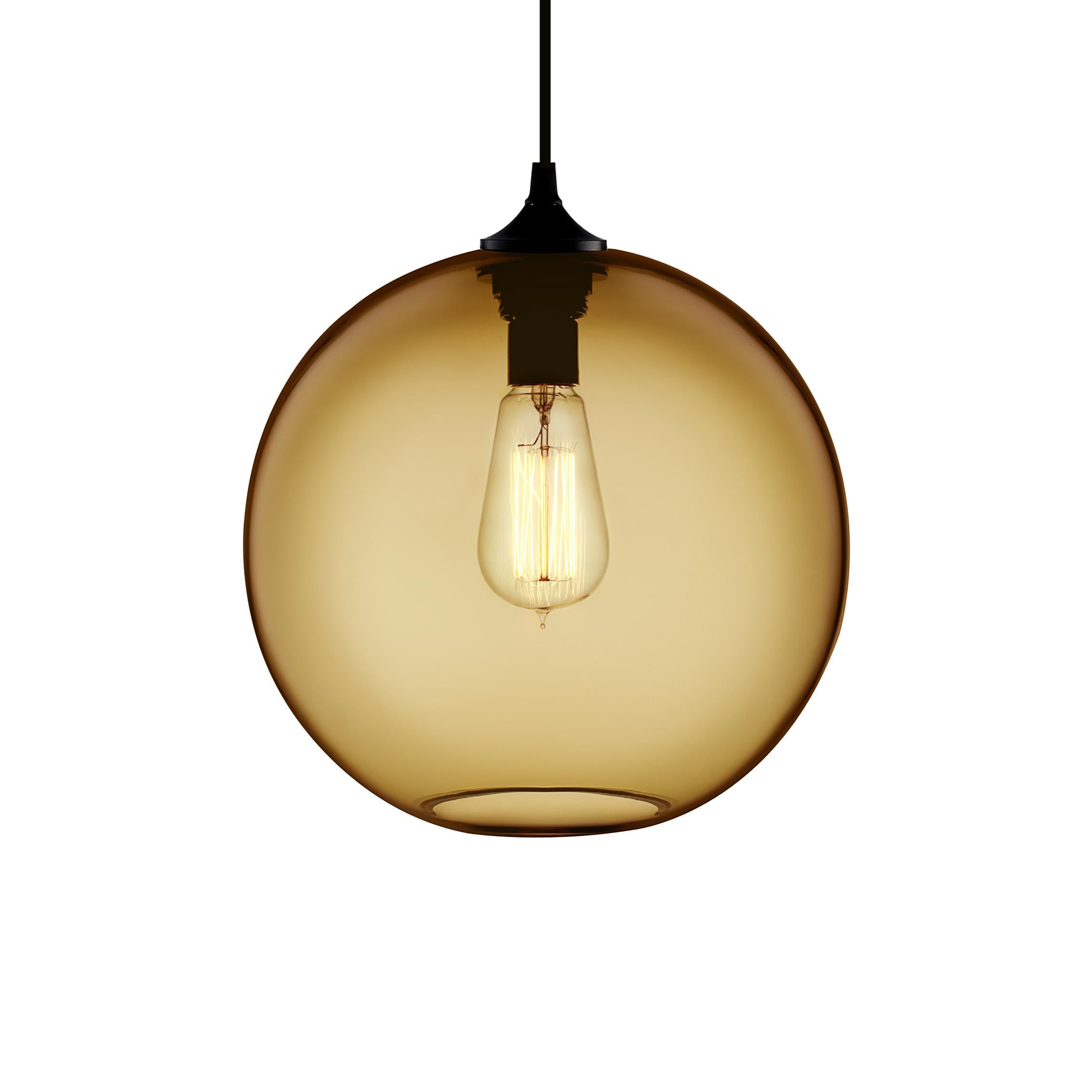 American Solitaire Amber Handblown Modern Glass Pendant Light, Made in the USA For Sale