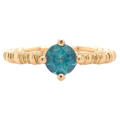 Bague solitaire en apatite, or jaune, anneau texturé avec véritable apatite vibrante