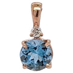 Solitaire Aquamarine Pendant w Earth Mined Diamonds in Solid 14K Rose Gold