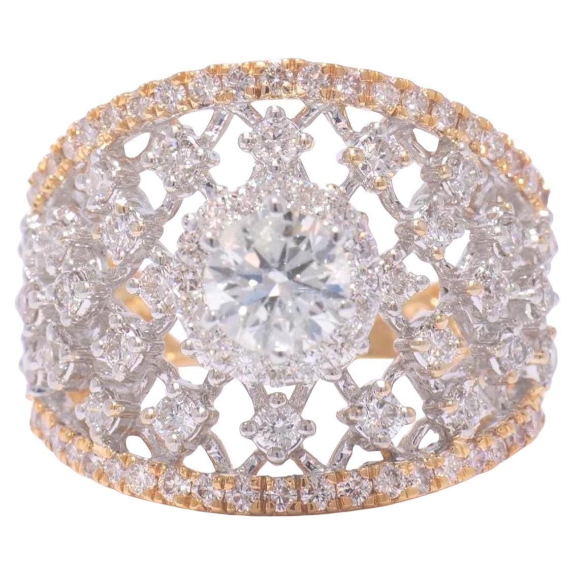 Solitaire Broad Natural Diamond Ring in 14k Solid Gold (Certified) For Sale