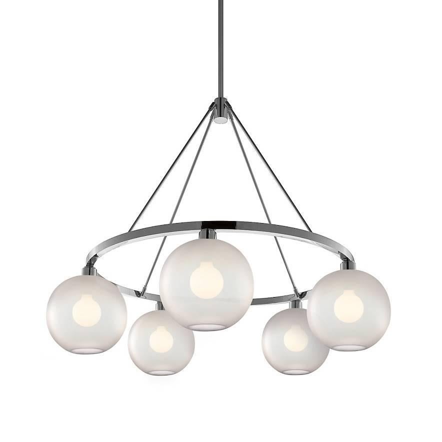 Contemporary Solitaire Chocolate Handblown Modern Glass Polished Nickel Chandelier Light, Mad