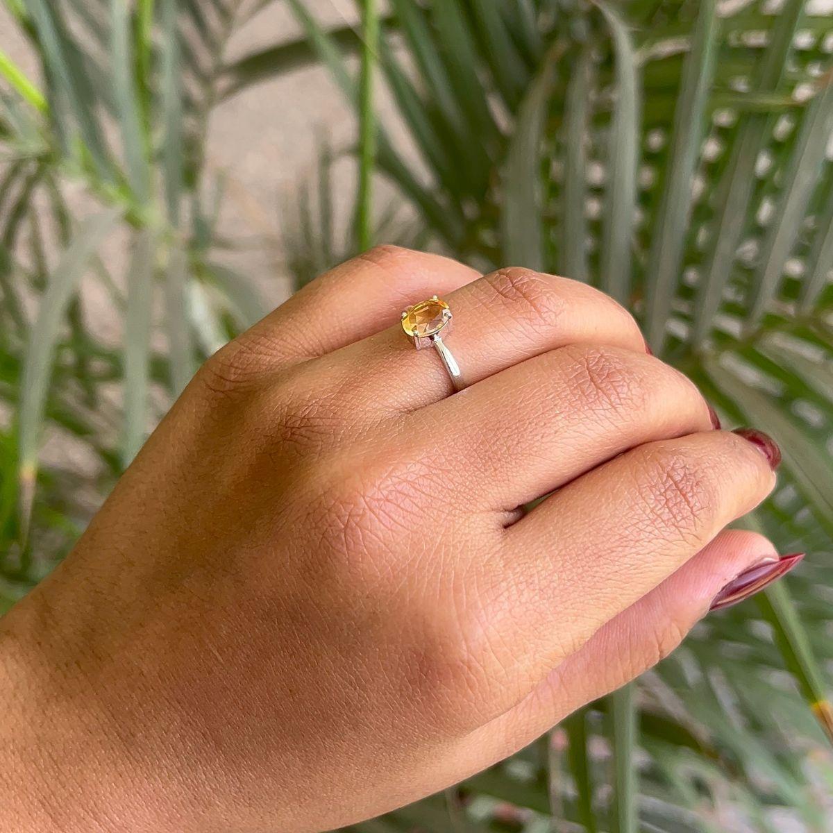 For Sale:  Solitaire Citrine November Birthstone Ring for Her in Prong Set Silver Jewelry 4