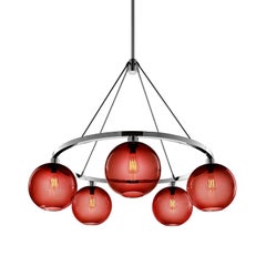 Solitaire Crimson Handblown Modern Glass Polished Nickel Chandelier Light