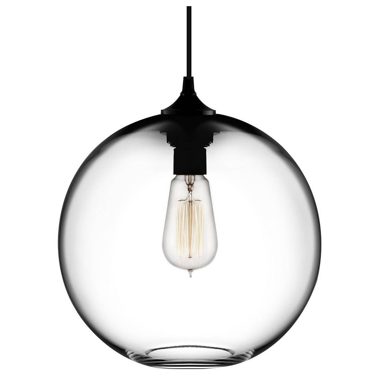 Solitaire Crystal Handblown Modern Glass Pendant Light, Made in the USA