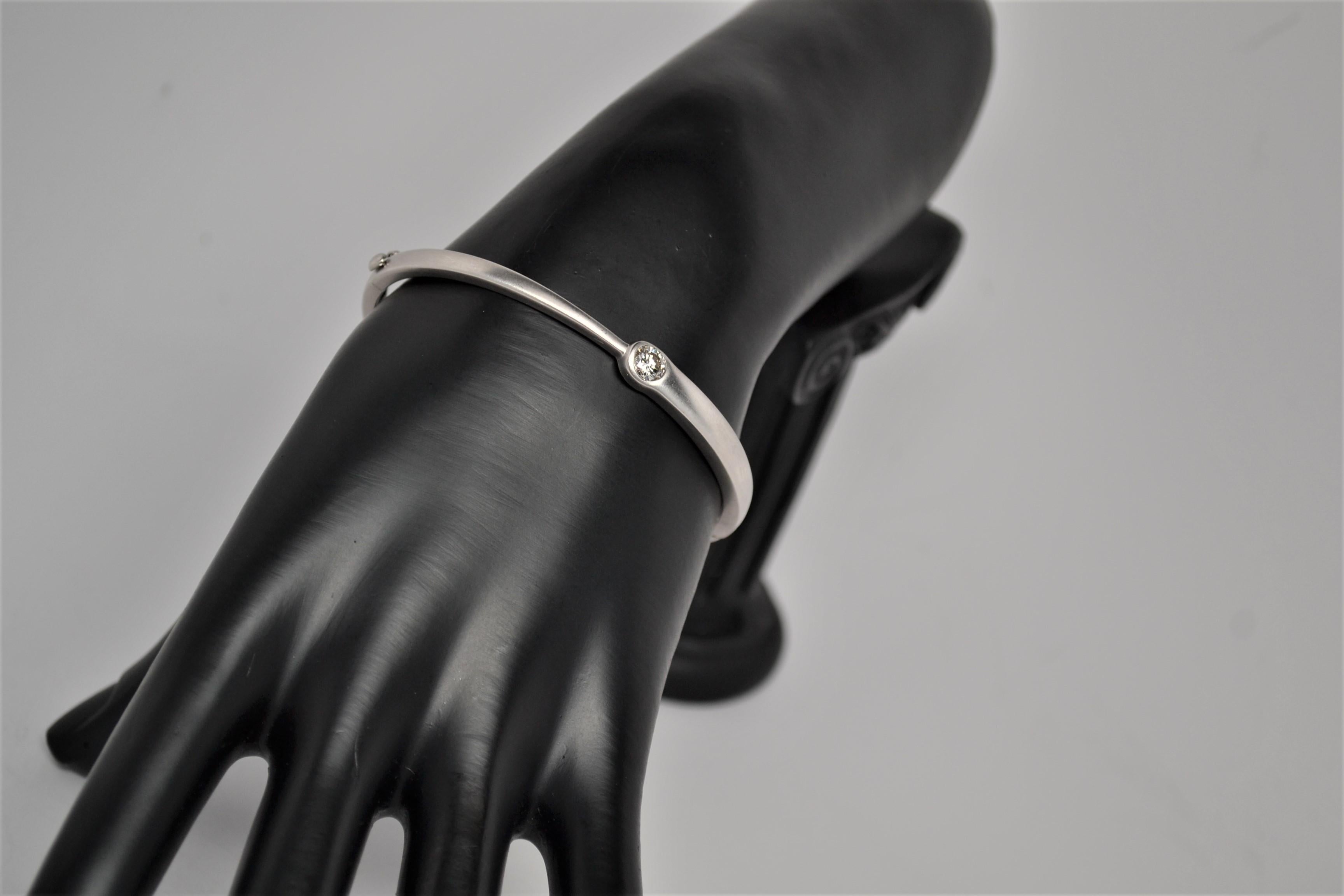 Solitaire Diamond Bangle Bracelet Set in 14k White Gold, 0.48 Carats For Sale 2