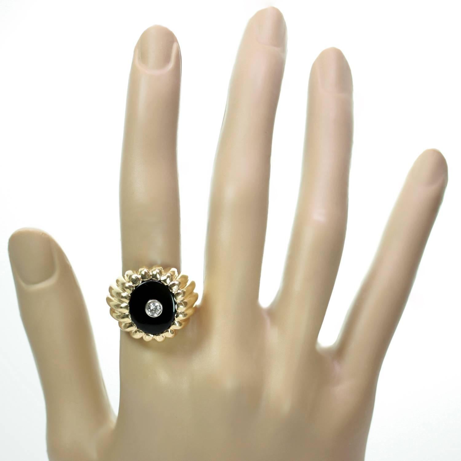Brilliant Cut Solitaire Diamond Black Onyx Yellow Gold Men’s Ring