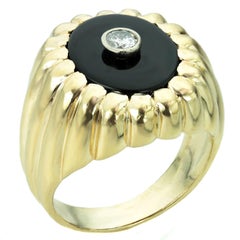 Retro Solitaire Diamond Black Onyx Yellow Gold Men’s Ring