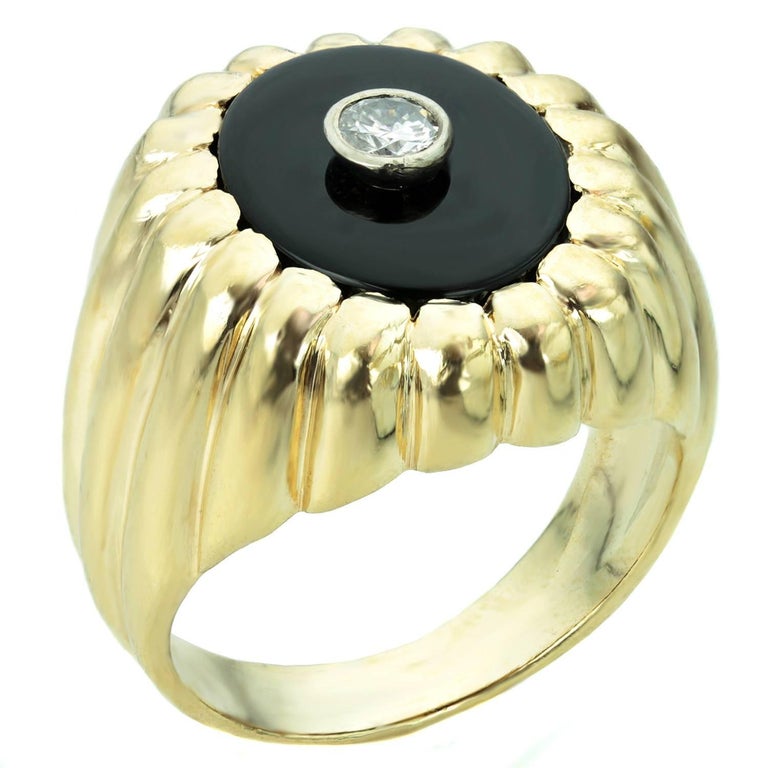 Solitaire Diamond Black Onyx Yellow Gold Men S Ring At 1stdibs