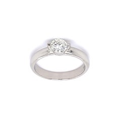 Solitaire Diamond Designer Gumuchian Platinum Band Ring Estate Fine Jewelry