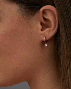 Solitaire Diamond Drop Gold Huggie Earring 14k Solid Gold