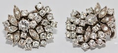 Solitaire Diamond Earrings, Clips, 14 Karat White Gold, Total Almost 4 Carat