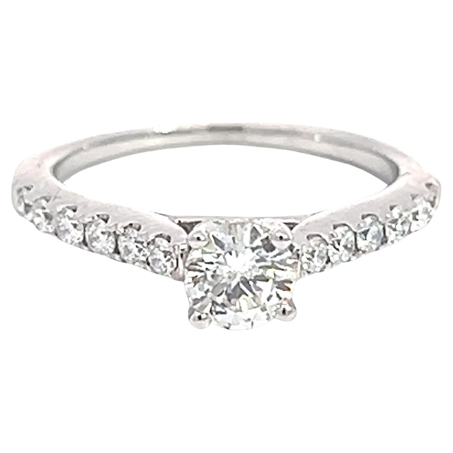 Solitaire Diamond Engagement Ring, 14k White Gold Natural Full Cut Diamonds 0.82