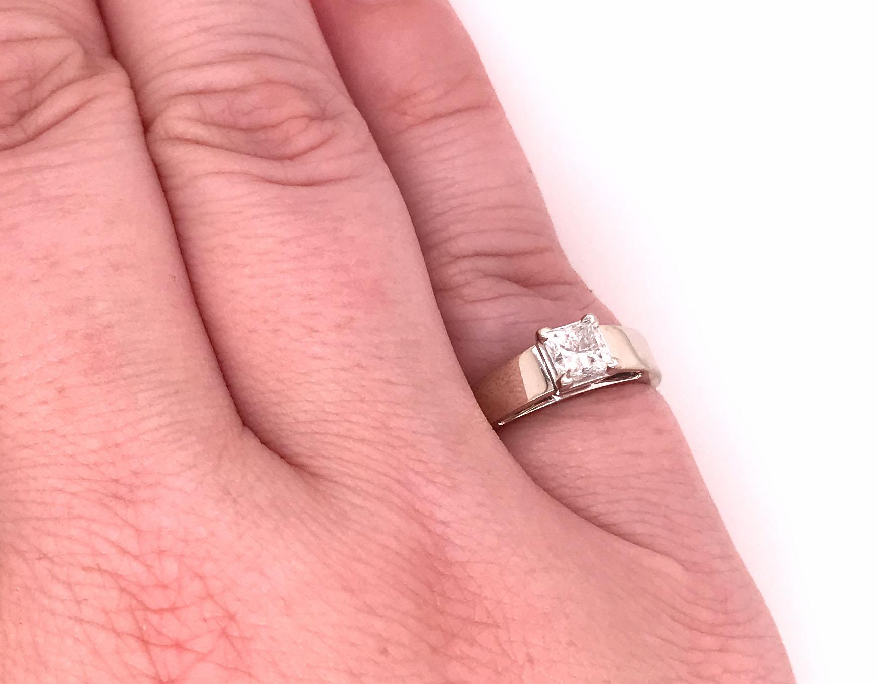Women's Solitaire Diamond Engagement Ring .50 Carat 14k Princess Cut White Gold For Sale