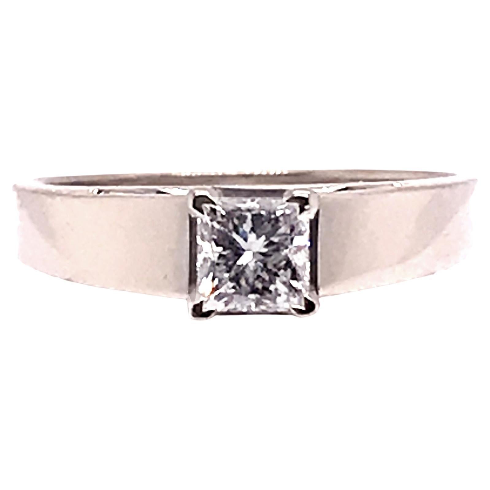 Solitaire Diamond Engagement Ring .50 Carat 14k Princess Cut White Gold For Sale