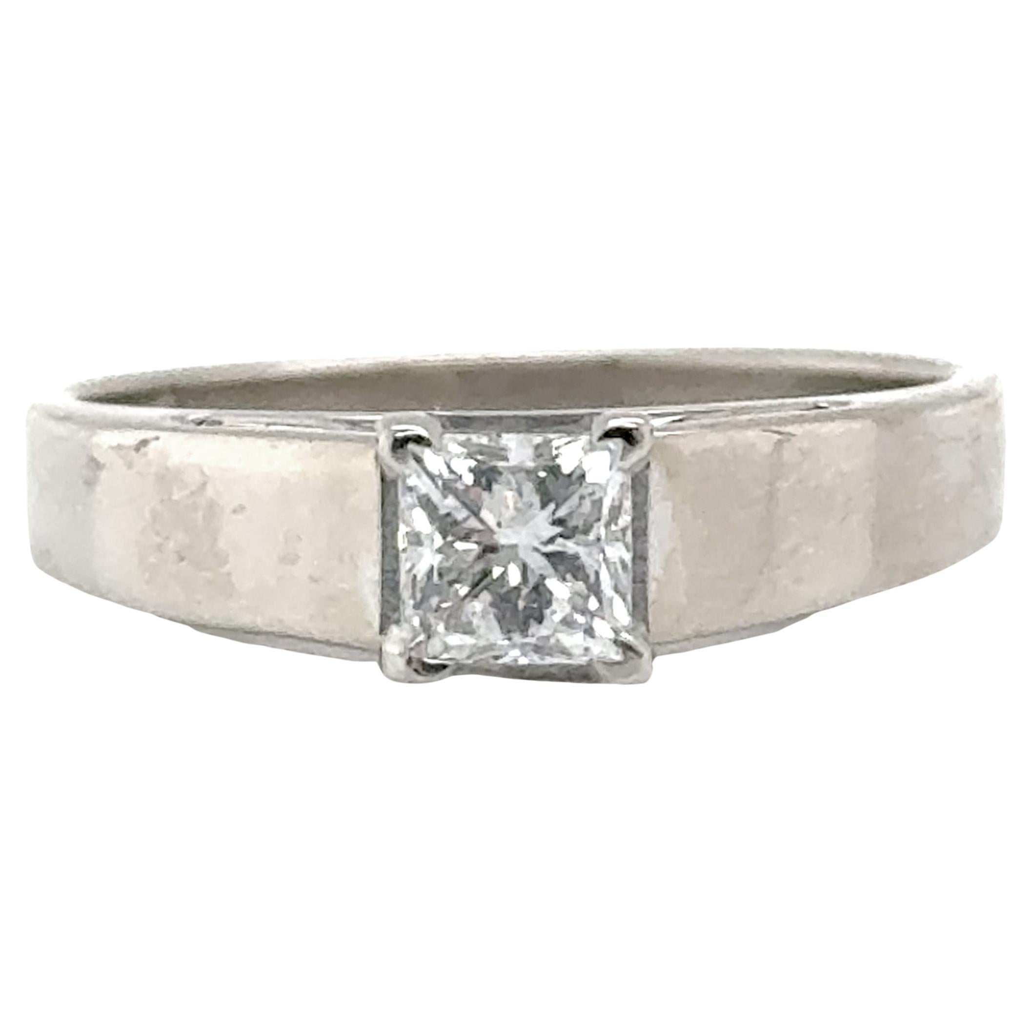 Anello di fidanzamento con diamante solitario estratto a 0,50 carati in oro bianco taglio principessa 14 carati