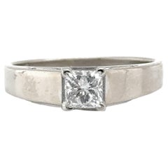 Bague de fiançailles solitaire diamant miné .50ct 14K or blanc taille princesse