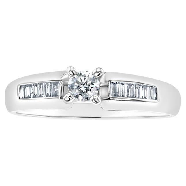 Solitaire Diamond Engagement Ring with Baguette Diamond Accents