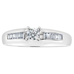 Solitaire Diamond Engagement Ring with Baguette Diamond Accents