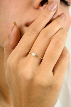 Solitaire Diamond Minimalist Engagement Ring in 14k Solid Yellow Gold for Women