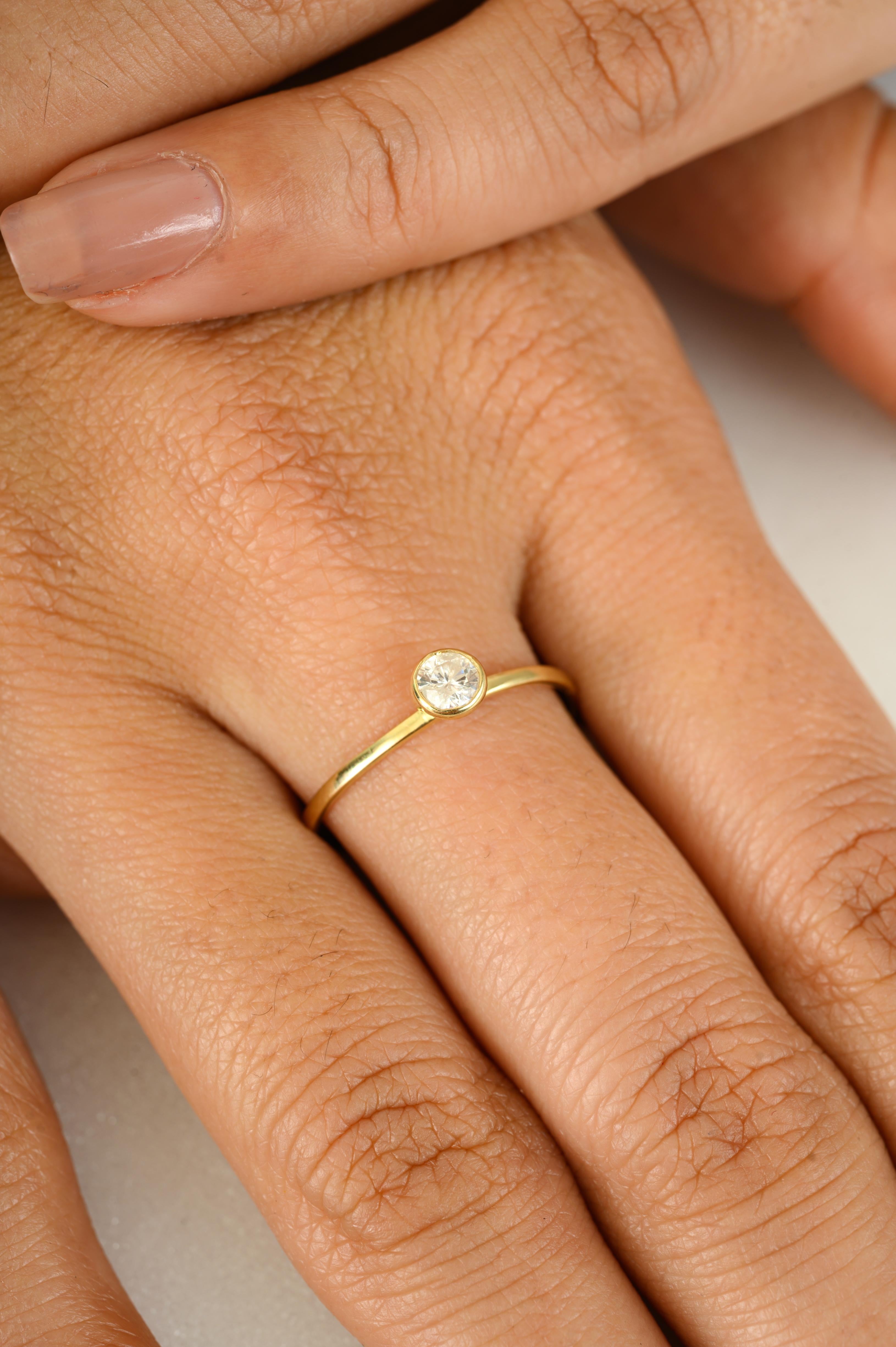 For Sale:  Solitaire Diamond Minimalist Engagement Ring in 14k Solid Yellow Gold for Women 8