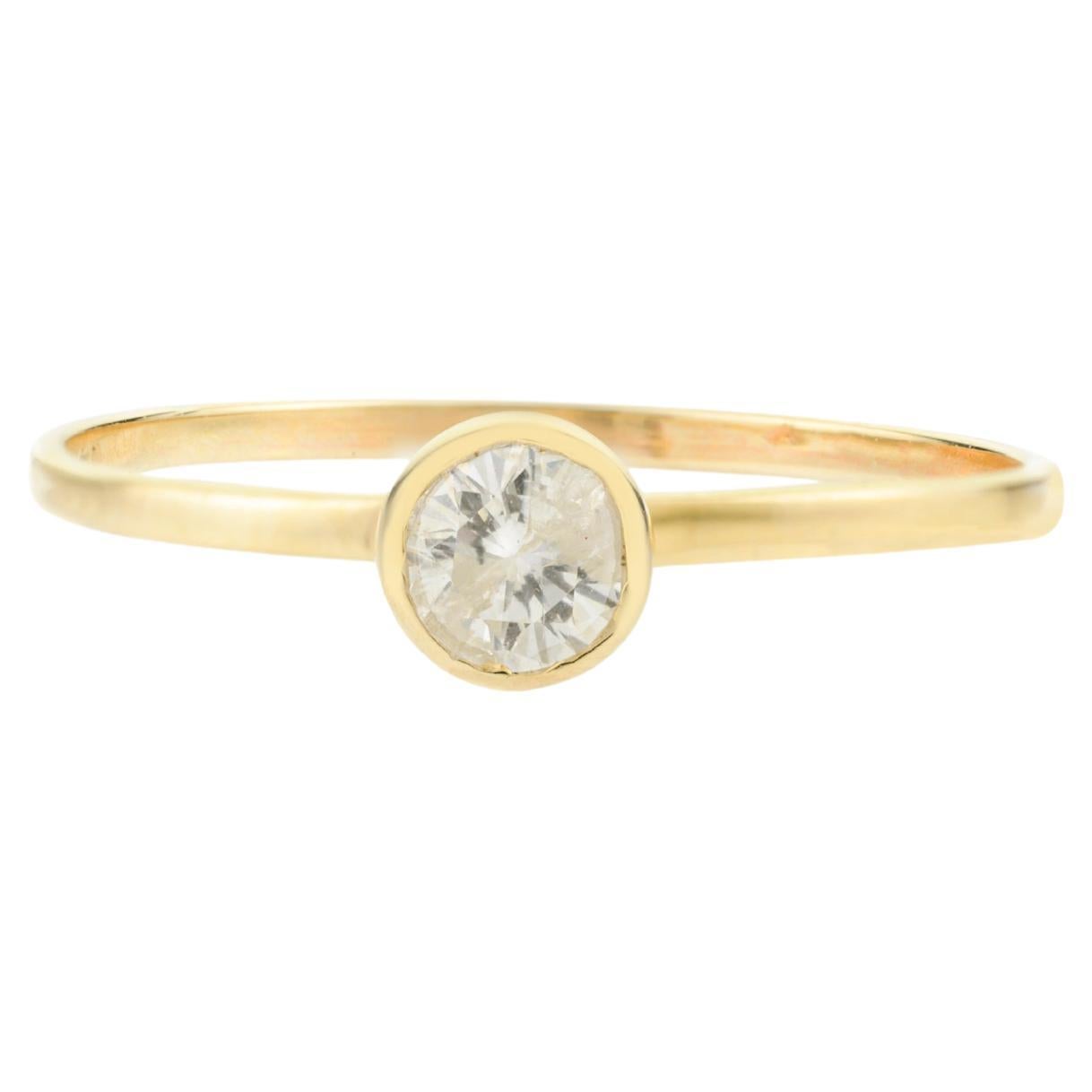 Solitaire Diamond Minimalist Engagement Ring in 14k Solid Yellow Gold for Women