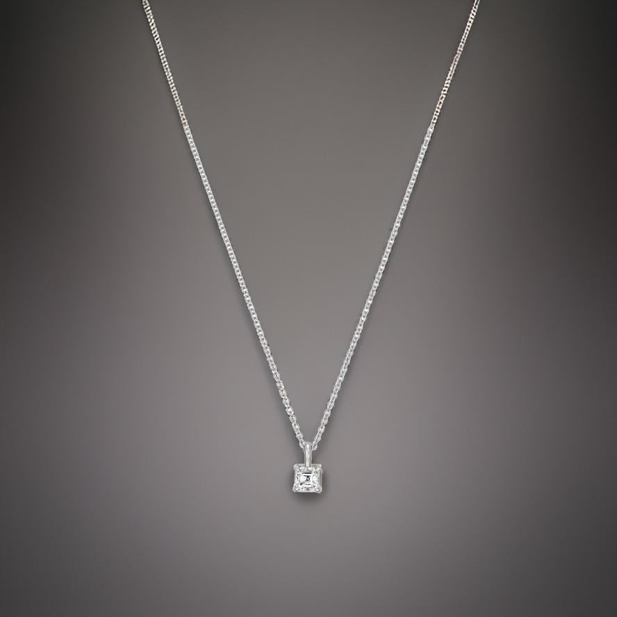 Women's Solitaire DIAMOND Necklace ASSCHER CUT 0.19ct NECKLACE IN 18CT WHITE GOLD For Sale