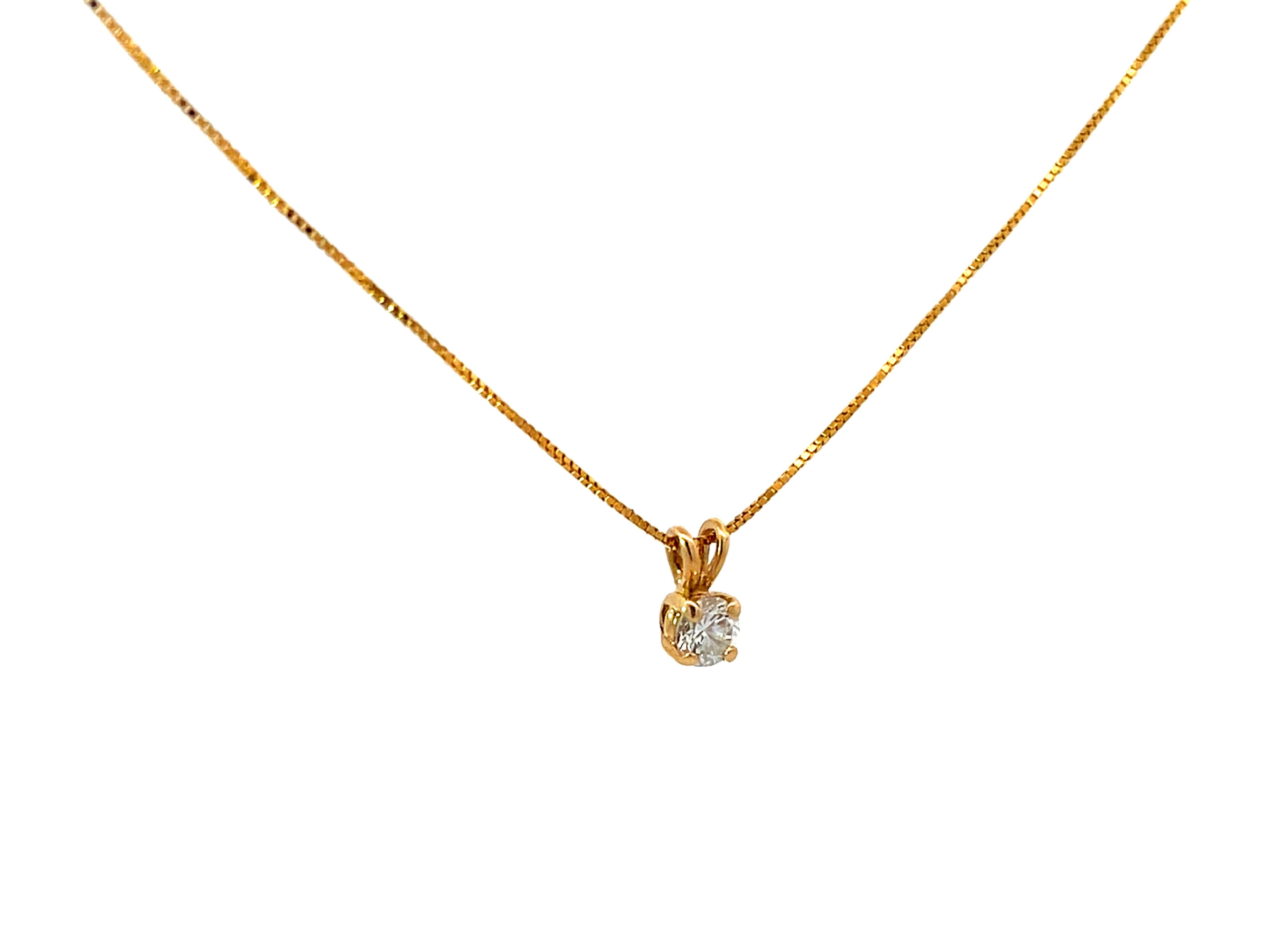 Modern Solitaire Diamond Pendant Necklace 14k Yellow Gold For Sale