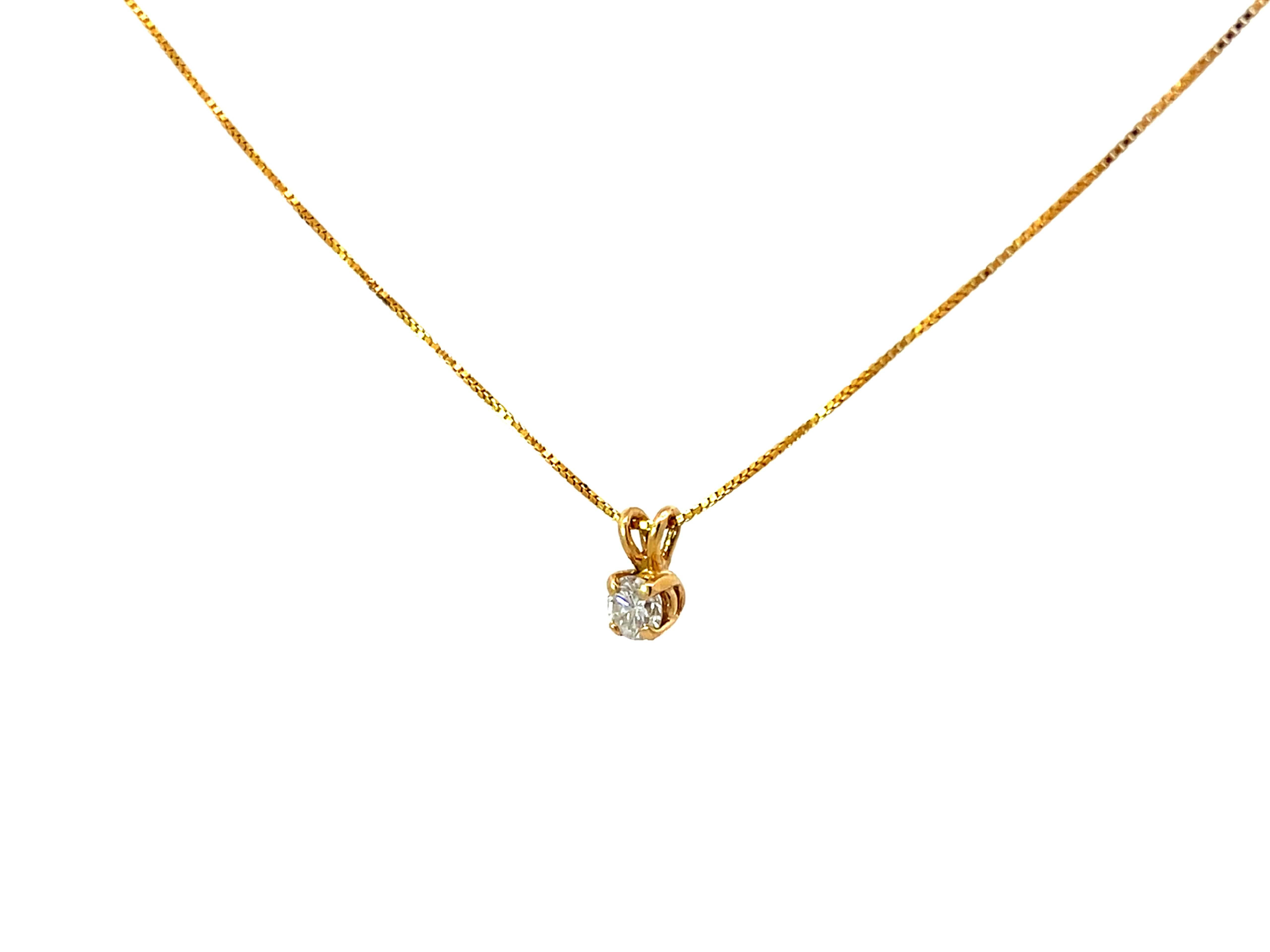 Brilliant Cut Solitaire Diamond Pendant Necklace 14k Yellow Gold For Sale