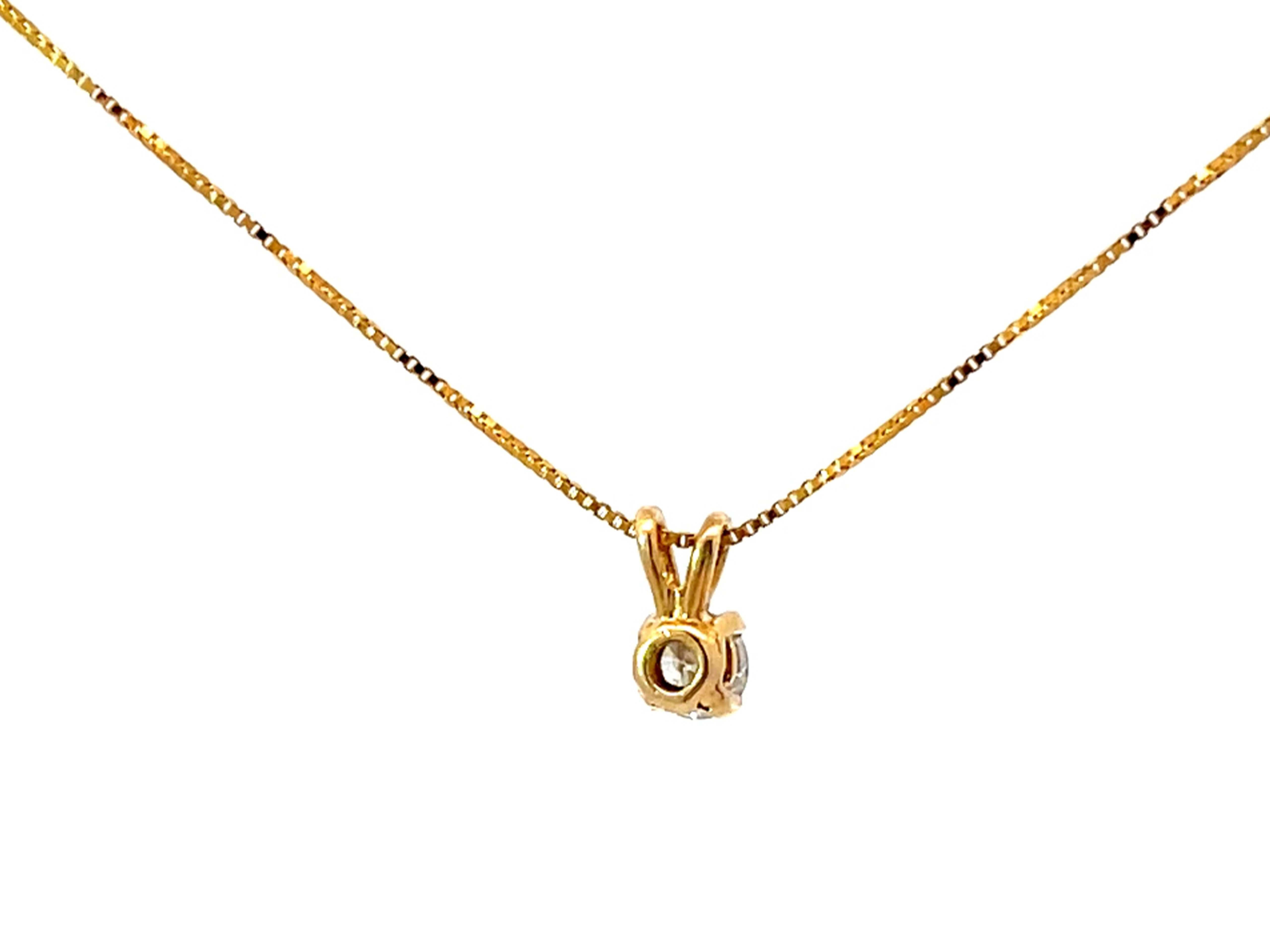 Solitaire Diamond Pendant Necklace 14k Yellow Gold For Sale 1