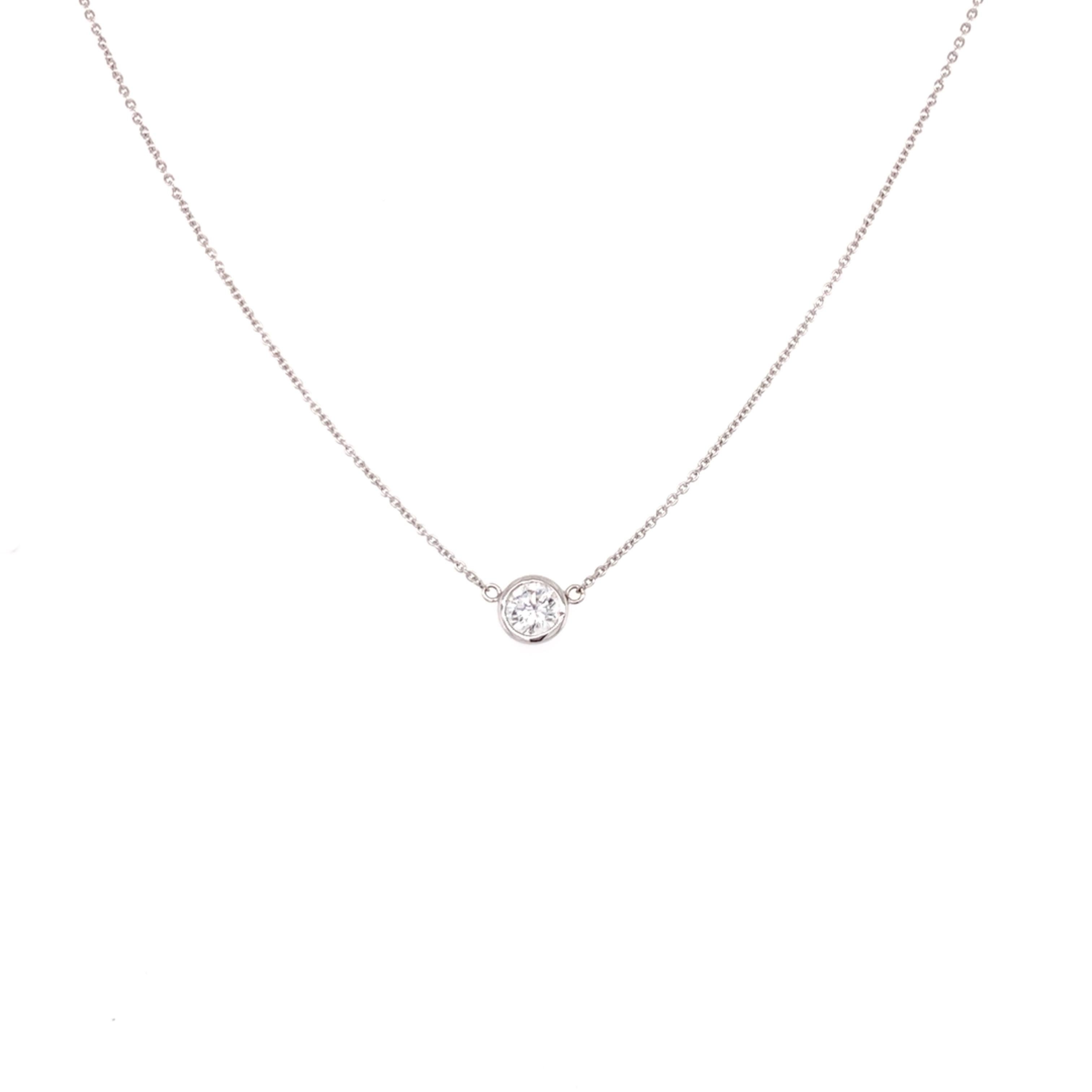 Bezzele/Solitaire Diamond Pendant Necklace made with real/natural brialliant cut diamonds. Total Diamond Weight: 0.38cts. Diamond Quantity: 1. Mounted on 18kt white gold, two setting adjustable chain.