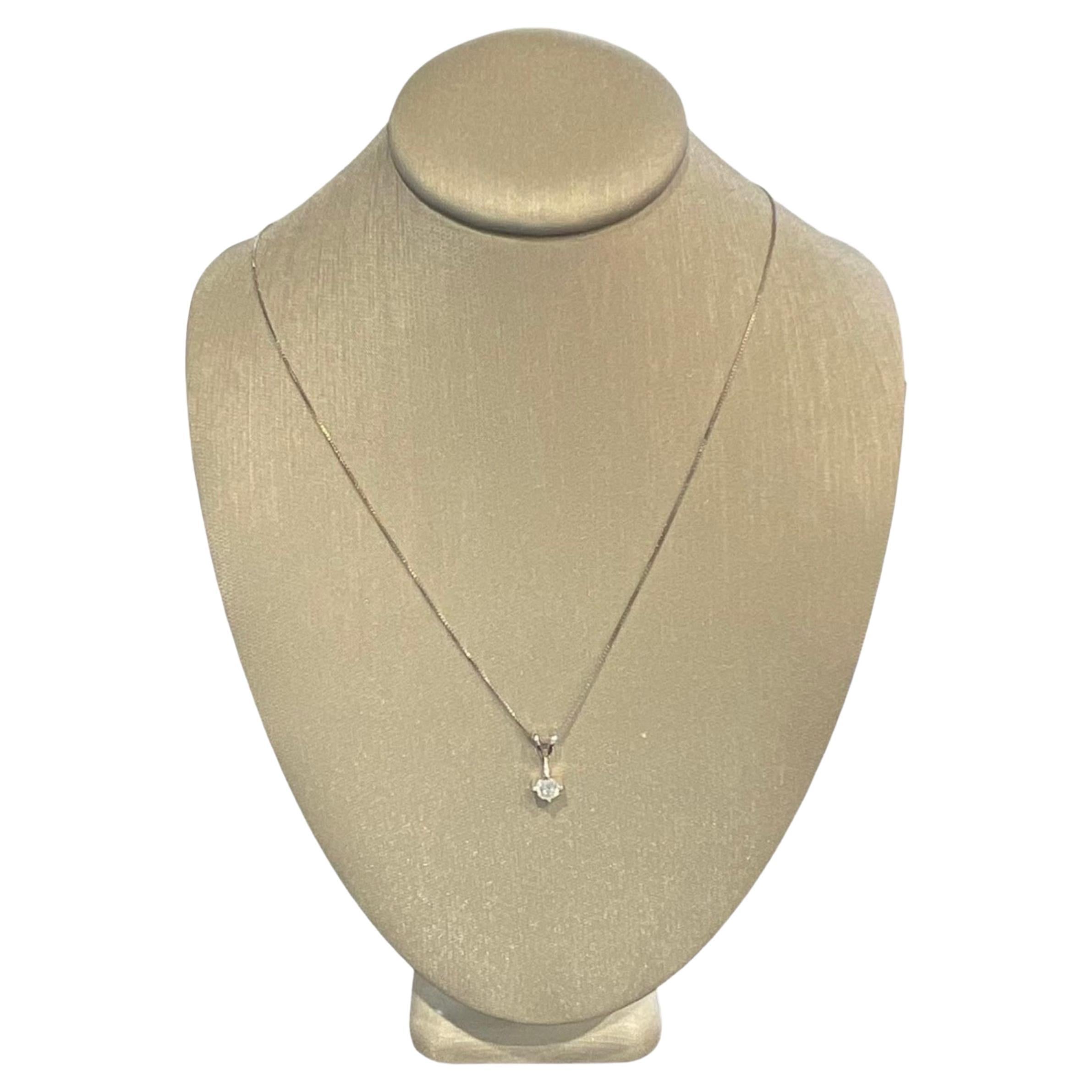 Solitaire Diamond Pendant Necklace in 14k White Gold For Sale