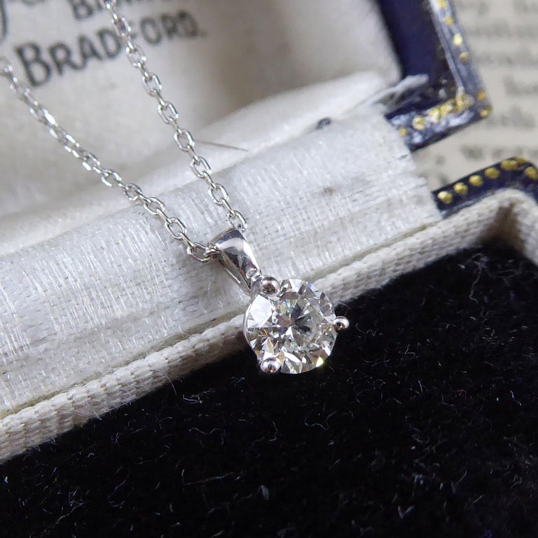 Solitaire Diamond Pendant on White Gold Chain at 1stDibs