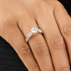 1.54 Carat Solitaire Pave Natural Diamond Wedding Proposal Ring, 14k Yellow Gold