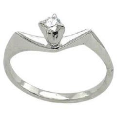 Solitaire Diamond Ring with Unusual Wishbone Shape in 18ct White Gold