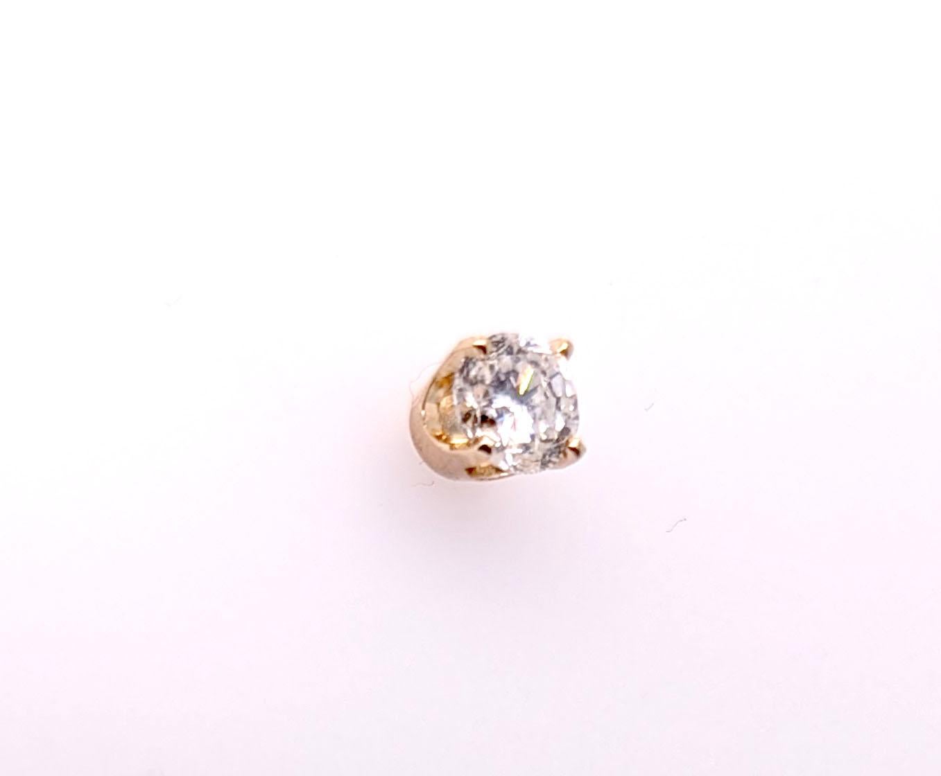 Solitaire Diamond Single Earring Mined .50ct Screwback 14K Yellow Gold Corte redondo en venta