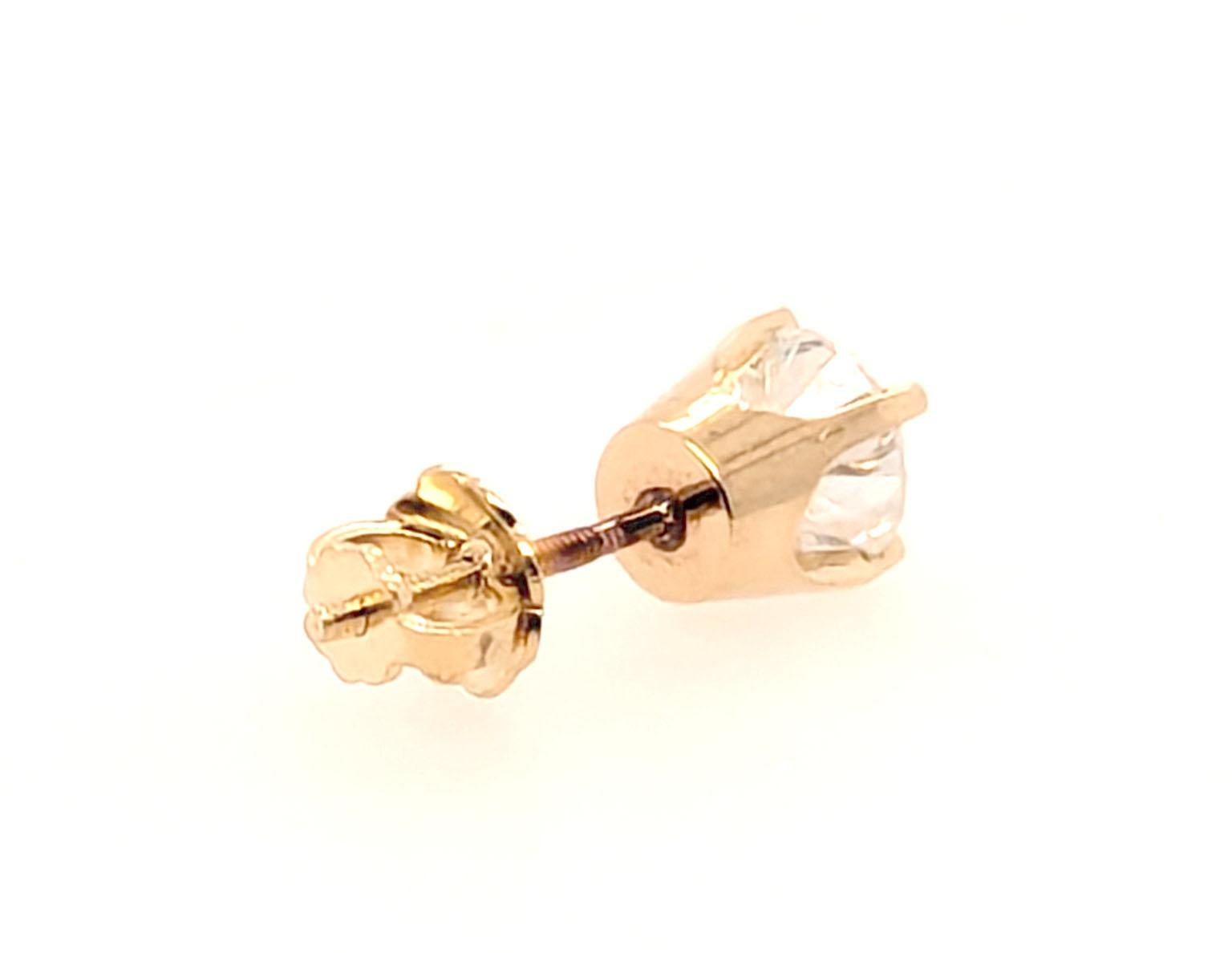 Solitaire Diamond Single Earring Mined .50ct Screwback 14K Yellow Gold en Excelente estado para la venta en Dearborn, MI