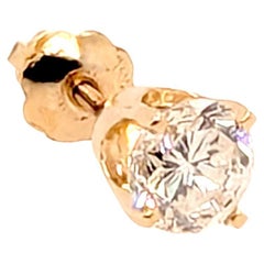 Solitaire Diamond Single Earring Mined .50ct Screwback 14K Yellow Gold
