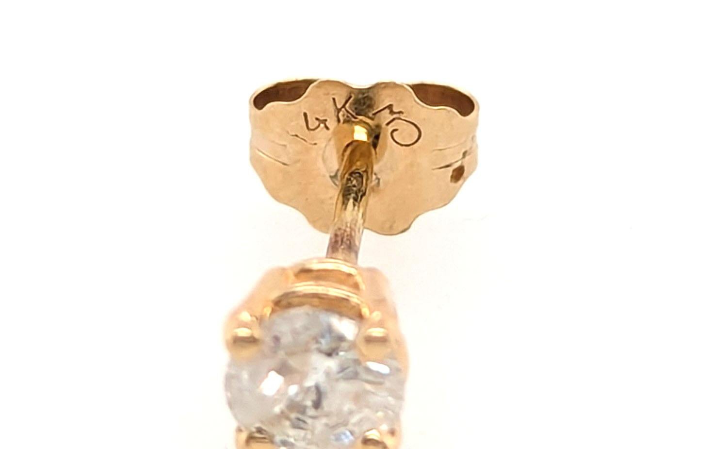 Solitaire Diamond Single Stud Earring Mined .25ct 14K Yellow Gold Unisexe en vente