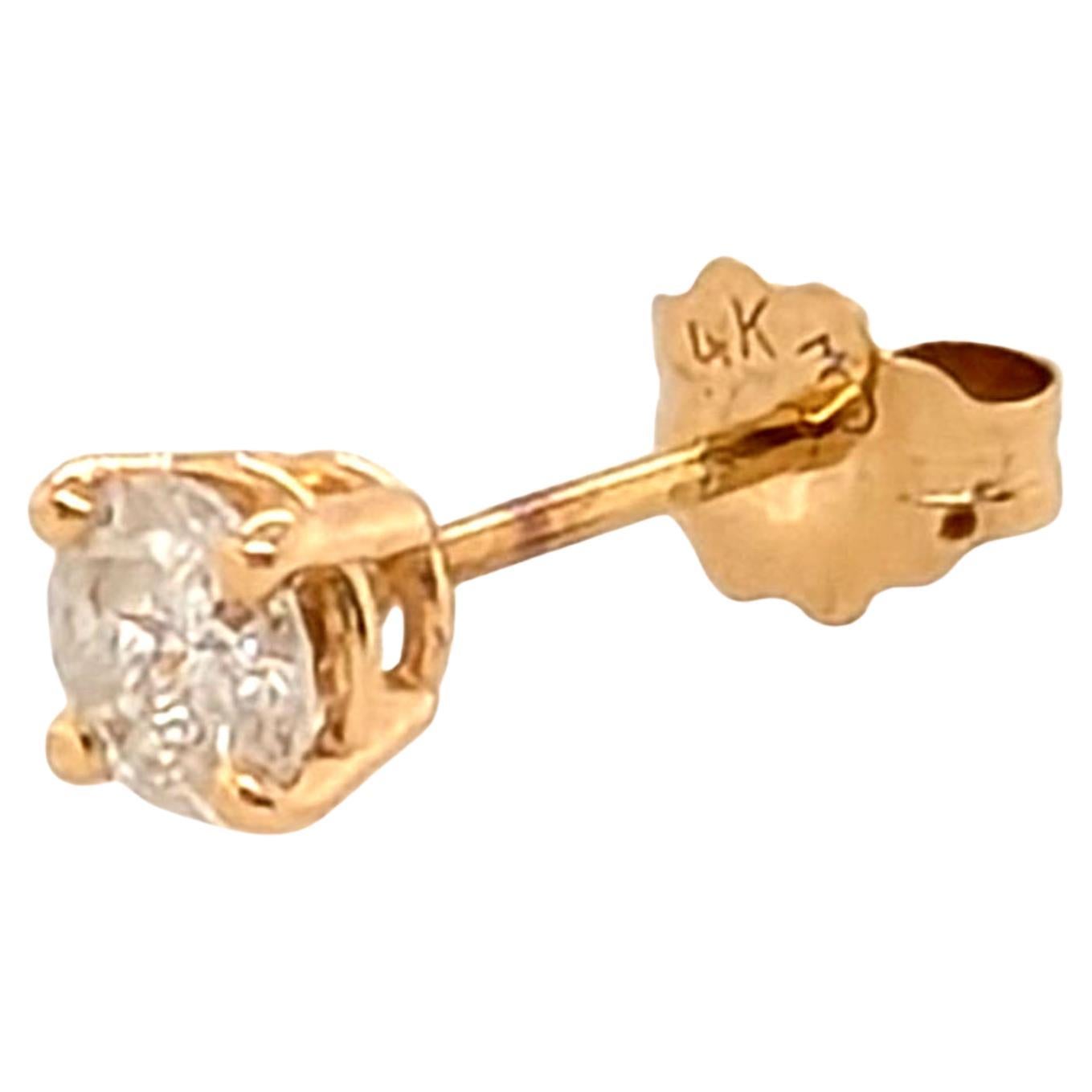 Solitaire Diamond Single Stud Earring Mined .25ct 14K Yellow Gold en vente
